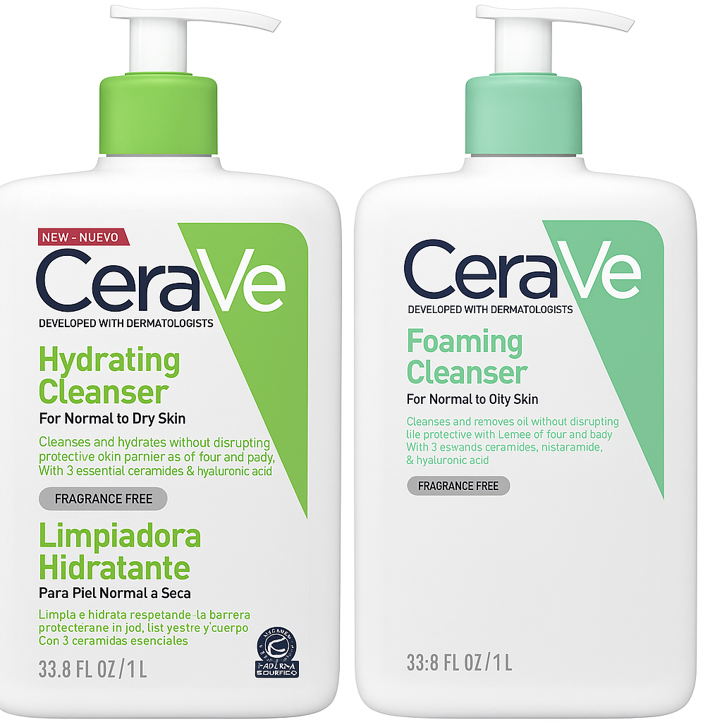 Cerave Hydrating Cleanser 1 L+ CeraVe Foaming Cleanser 1 L(Combo) CeraVe