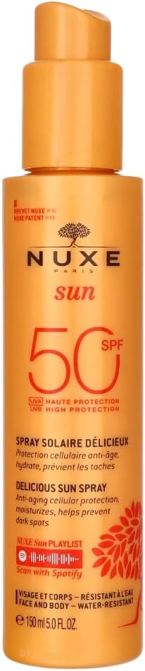 Nuxe Sun Melting Spray for Face & Body SPF50 150ml, High Protection Sunscreen, With Patented Filtering Complex, Prevents Dark Spots & Photo-Ageing, Water-Resistant, Moisturising Greenwize