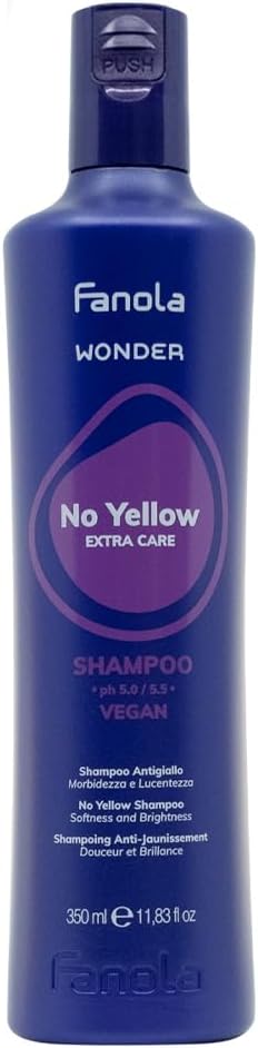 Fanola Wonder, Anti-Yellow Shampoo for Blonde, Lightened, Bleached or Grey Hair, Neutralizes Yellow Tones with Toning Action Leaving Hair Softer and Shiner, 350ml Greenwize