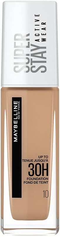 Maybelline New York Super Stay Active Wear, waterproof foundation with high coverage, long-lasting facial make-up for light skin types, colour: No. 10 Ivory (Light), 1 x 30 ml Greenwize
