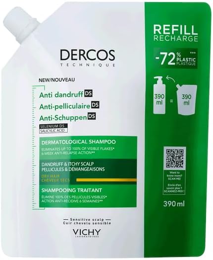 Vichy Dercos Anti-Dandruff Dermatological Shampoo for Dry Hair, 390 ml Refill Pouch VICHY Store