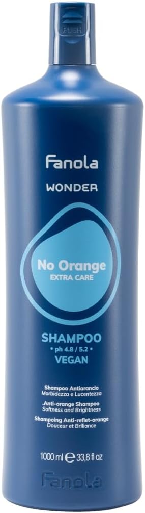 Fanola Wonder No Orange Shampoo, Neutralizing Orange Highlights Shampoo for Blonde and Light Brown Hair with Immediate Toning Action, SLS/SLES Free and Vegan, 1000ml Fanola