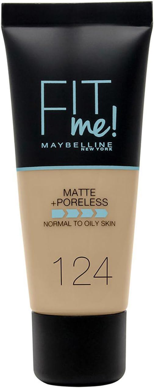 Maybelline Fit Me Foundation, Medium Coverage, Blendable With a Matte and Poreless Finish, For Normal to Oily Skin, Shade: 124 Soft Sand, 30ml Maybelline