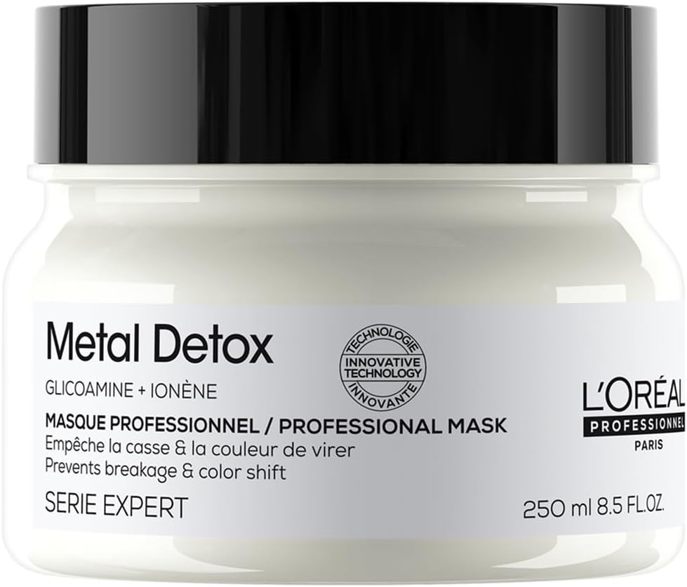 L’Oréal Professionnel Metal Detox Hair Mask 250ml, Prevent Breakage & Colour Fade from Hard Water, Moisturising Conditioner Treatment for Smooth, Shiny Hair, Prevent Damaged Hair Greenwize