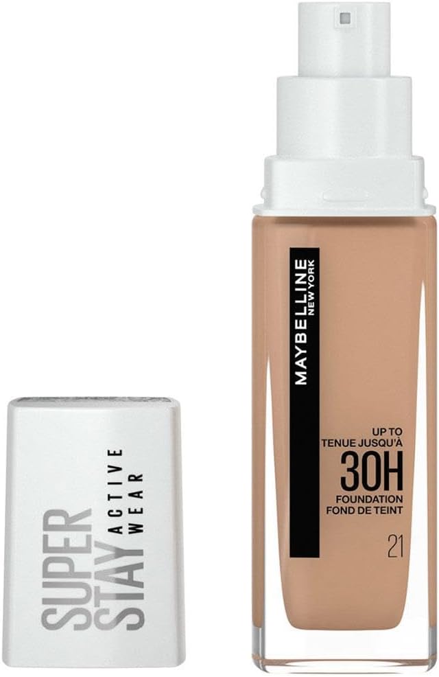 Maybelline New York Super Stay Active Wear, waterproof foundation with high coverage, long-lasting facial make-up, colour: No. 21 Nude Beige (Light), 1 x 30 ml Greenwize