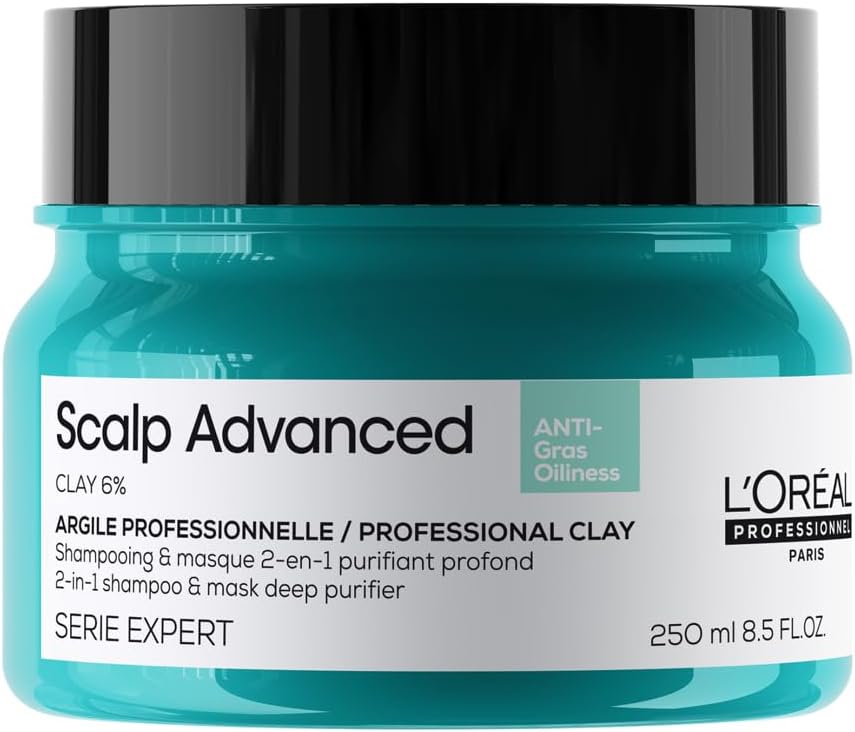 L'Oréal Professionnel Scalp Advanced, Professional Clay Anti-Oiliness 2-in-1 Deep Purifier Shampoo and Hair Mask, For Oily and Greasy Hair, Serie Expert, 250ml Greenwize