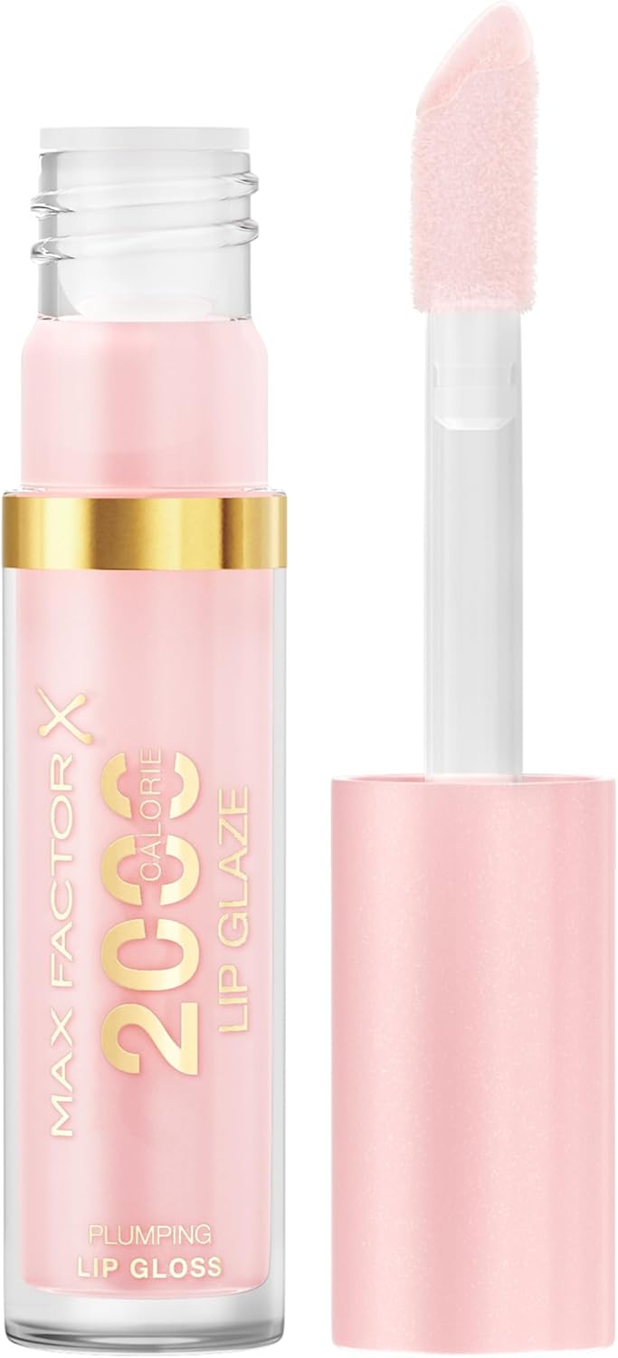 Max Factor 2000 Calorie Lip Glaze Cotton Candy, Full Shine Lip Gloss, Nourishing with Hyaluronic Acid & Squalane, Instant Plump, Non-Sticky, Vanilla-Milk Scent, Fuller Looking Lips Max Factor