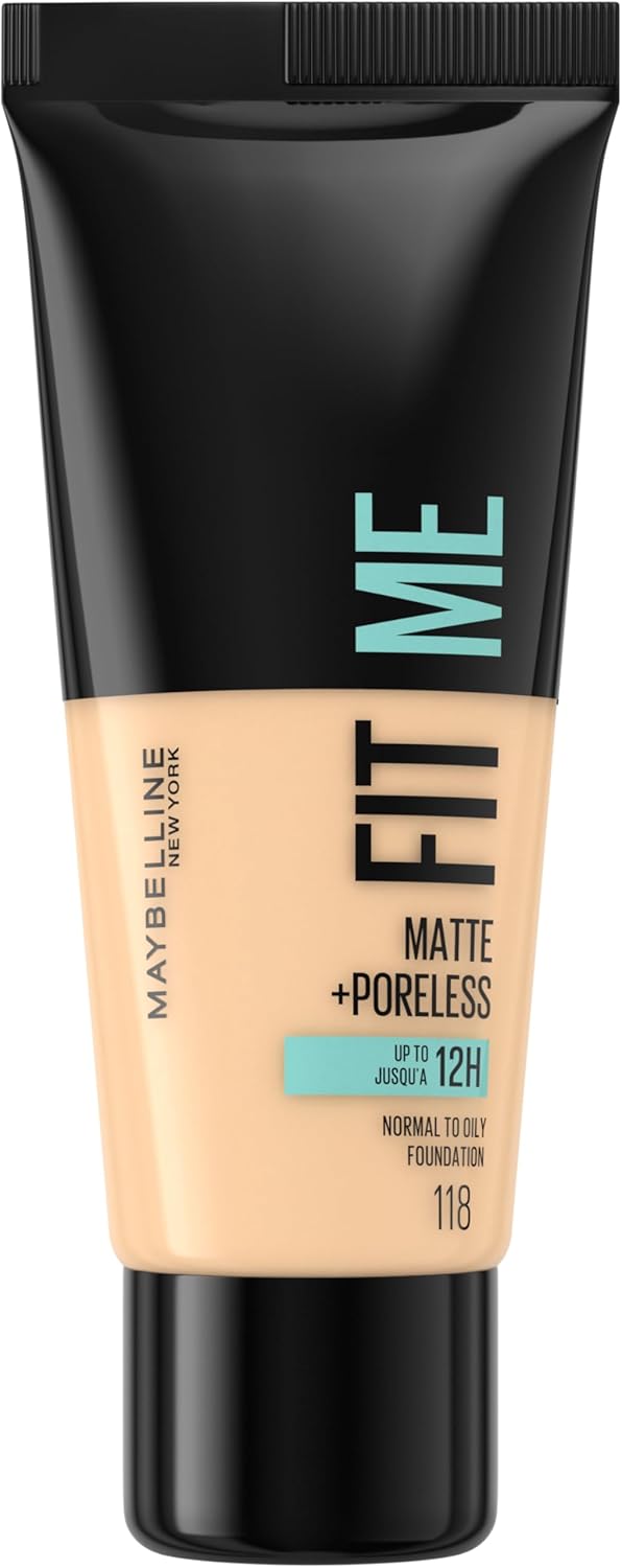 Maybelline Fit Me Foundation, Medium Coverage, Blendable With a Matte and Poreless Finish, For Normal to Oily Skin, Shade: 118 Light Beige, 30ml Greenwize