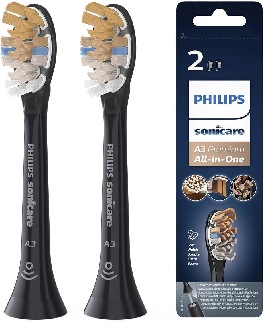 Philips Sonicare Original A3 Premium All-in-One Standard Sonic Toothbrush heads - 2 Pack in Black (Model HX9092/11) PHILIPS