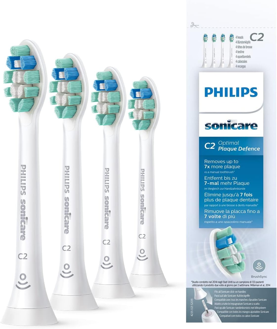 Philips Sonicare Optimal Plaque Defense White BrushSync Heads (Compatible with All Philips Sonicare Handles), 4 Pack Greenwize