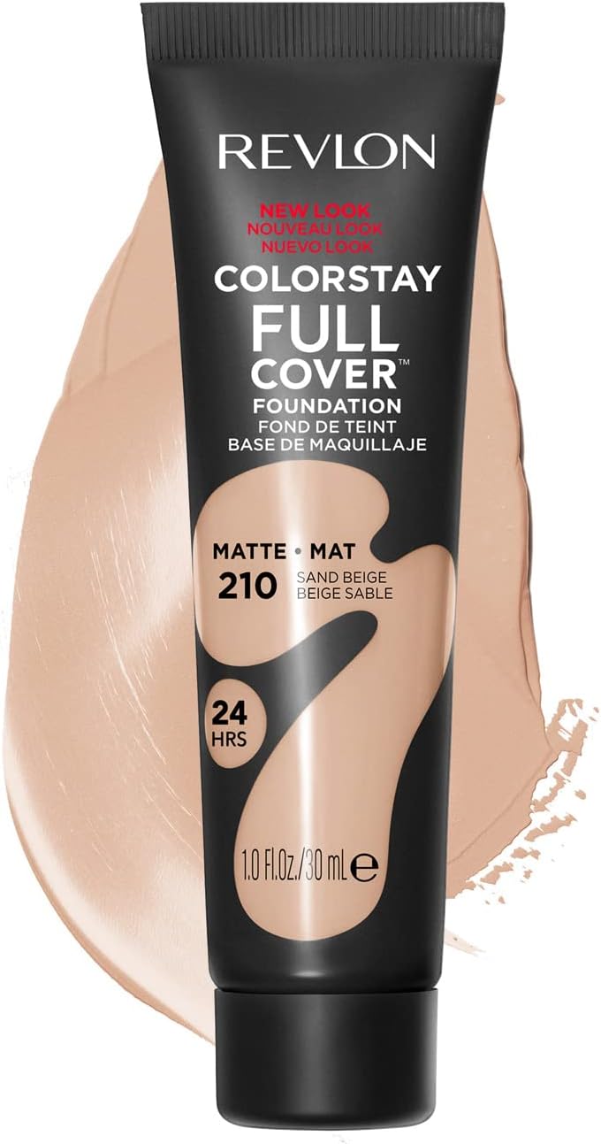Revlon ColorStay Full Cover Longwear Matte Foundation, Heat & Sweat Resistant Lightweight Face Makeup, Sand Beige (210), 30ml Revlon