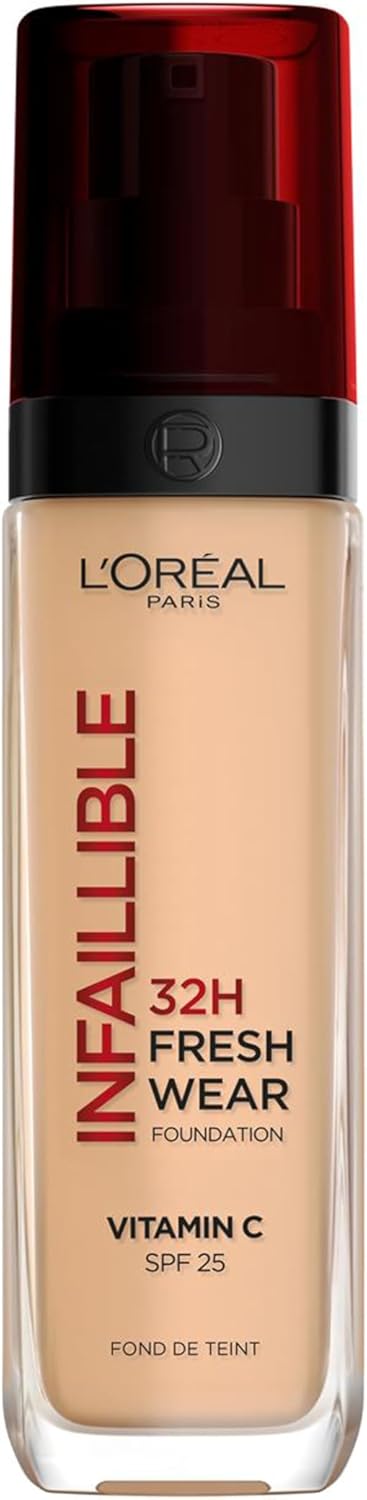 L'Oréal Paris Liquid Foundation, Full Coverage, Lasting Wear, With Vitamin C and SPF 25, Infallible 32H Fresh Wear, 220 Sable Sand Greenwize