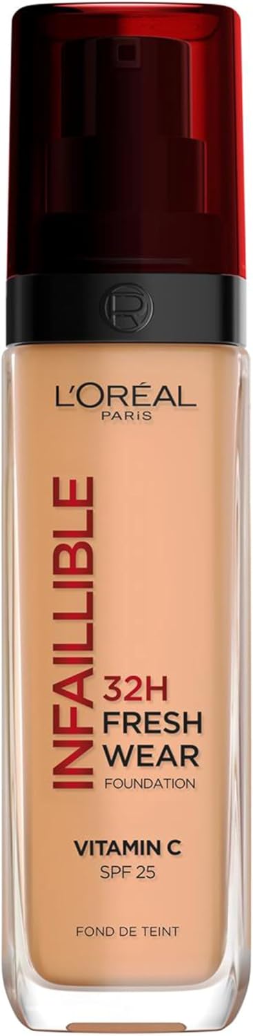 L'Oréal Paris Liquid Foundation, Full Coverage, Lasting Wear, With Vitamin C and SPF 25, Infallible 32H Fresh Wear, 260 Golden Sun Greenwize