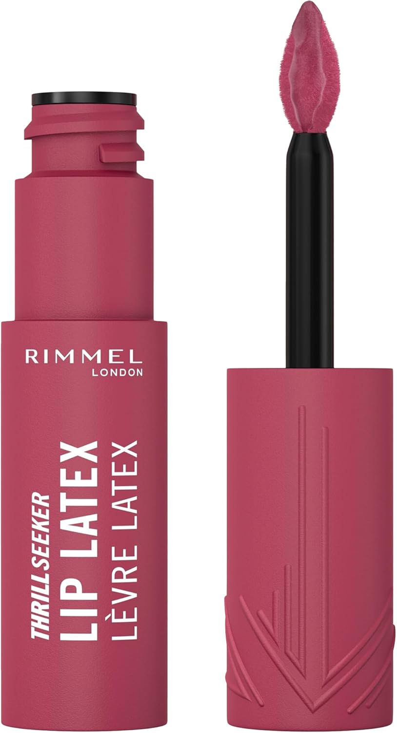Rimmel Thrill Seeker Lip Latex, 300 Main Character, Ultra-Smooth Finish, Lasts All Day, Transfer-Proof, Infused with Aloe Vera, Hyaluronic Acid and Vitamin E, Diamond-Like Shape Applicator, Vegan Rimmel