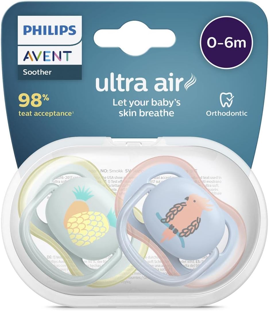 Philips Avent Ultra Air Dummies, Pack of 2, Bisphenol A Dummy for 0-6 Months Children (Model SCF085/12) Greenwize