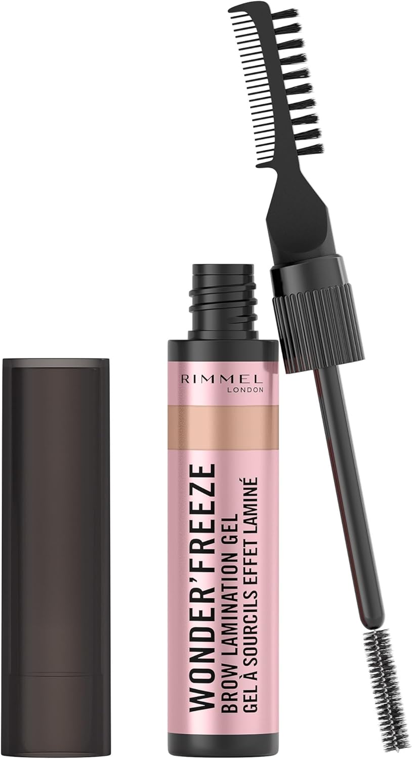 Rimmel Wonder'Freeze Brow Lamination Gel 002 Blonde, Sculpt Shape Set Brows One, All Day Hold, Flake-Free, Naturally Fluffy Looking Brows, Dual Comb and Brush, Smudge Proof, Cruelty Free, Vegan Greenwize