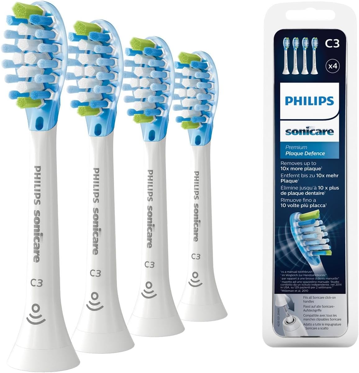 Philips Sonicare Original C3 Premium Plaque Defence Standard Sonic Toothbrush Heads - 4 Pack in White (Model HX9044/17) Philips