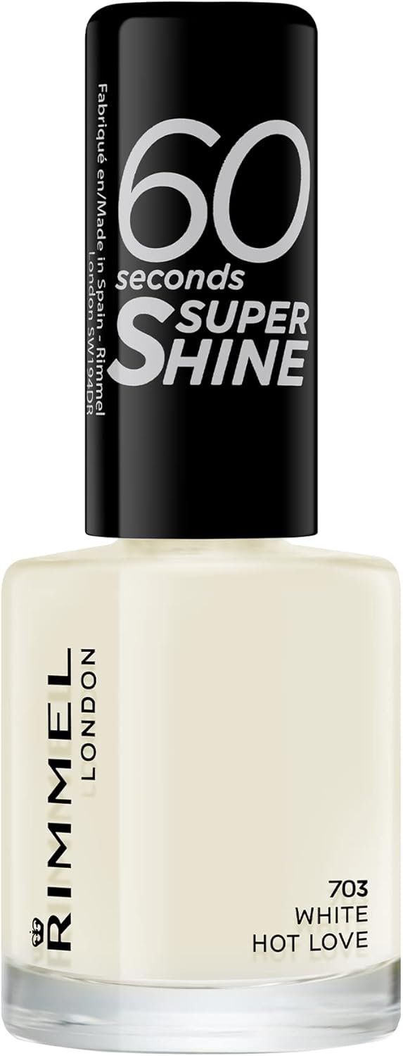 Rimmel London 60 Seconds Super Shine Nail Polish, 703 White Hot Love, 8 ml (Pack of 1) Rimmel