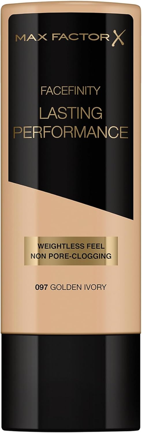 Max Factor Lasting Performance Liquid Foundation, 097 Golden Ivory, Full Coverage, Flawless and Radiant Finish, Lightweight Formula, Smudge Resistant, Non Pore-Clogging, Fragrance Free, 35ml Max Factor