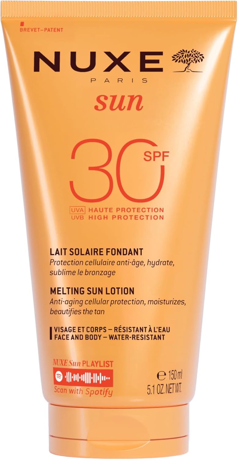 NUXE Melting Sun Lotion SPF30 150ml, Broad-Spectrum Face & Body Sunscreen, Protects from UVA/UVB & Blue Light, Enhances Tan with Patented Filters, Vegan Formula Greenwize