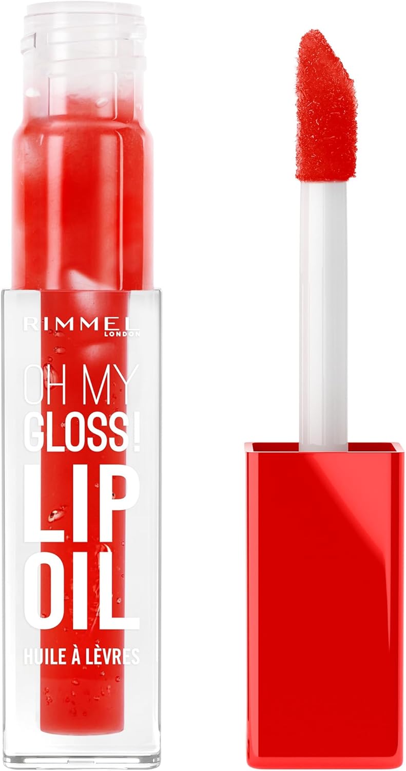 Rimmel Oh My Gloss! Lip Oil 004 Vivid Red, Juicy Shine, Hydrates & Naturally Plumps, Moisture Boost, Vitamin E, Replenishes & Restores the Lips, Coconut Oil, Non-Sticky, Vegan & Cruelty Free Rimmel