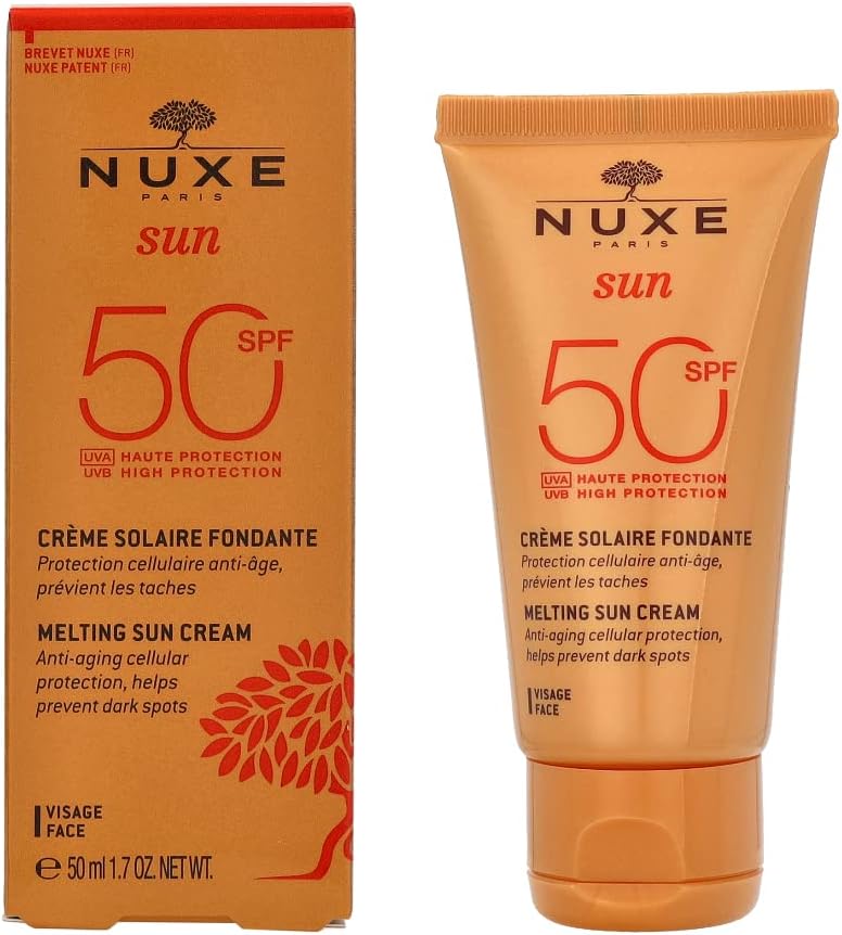 Nuxe Sun Melting Sun Cream SPF 50, 50ml, Broad-Spectrum Face & Body Sunscreen, Protects from UVA/UVB Rays & Enhances Tan, With Patented Filter System, Vegan Formula Greenwize