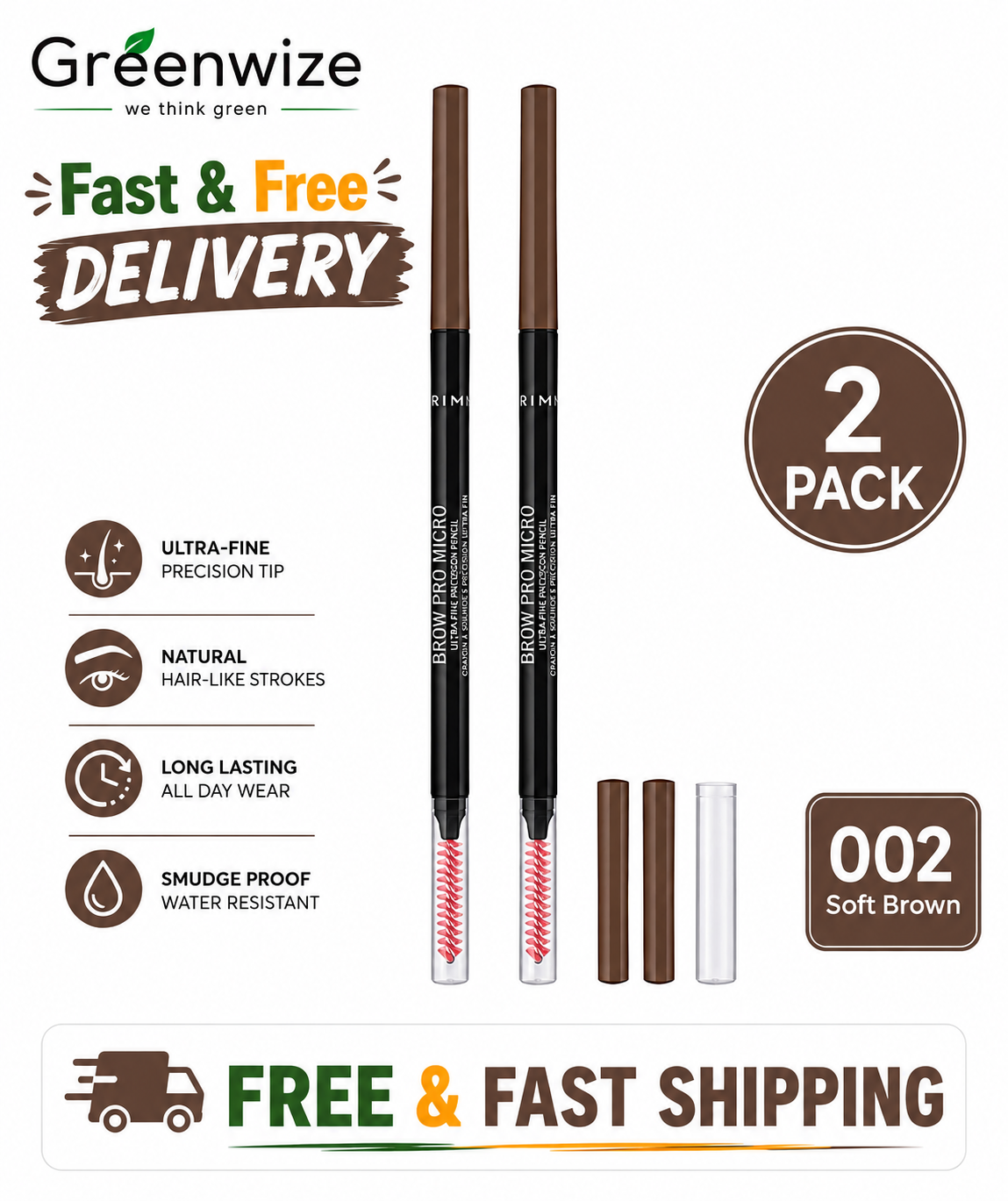 Rimmel London Brow Pro Micro Ultra-Fine Precision Pencil & Brush, Natural-looking Defined Brows, Soft Brown, 0.03 g (Pack of 2) Rimmel