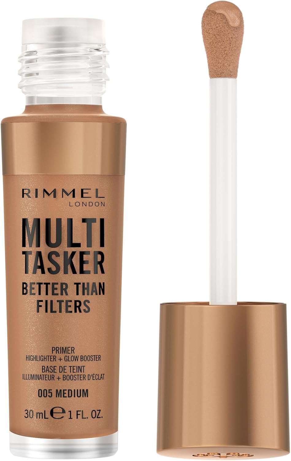 Rimmel Multi Tasker Better Than Filters, 005 Medium, 3 in 1 Face Primer, Glow Booster and Highlighter, Flawless Finish, Infused with Vitamin C and E, Maxi Soft Applicator, Vegan, 30ml Rimmel