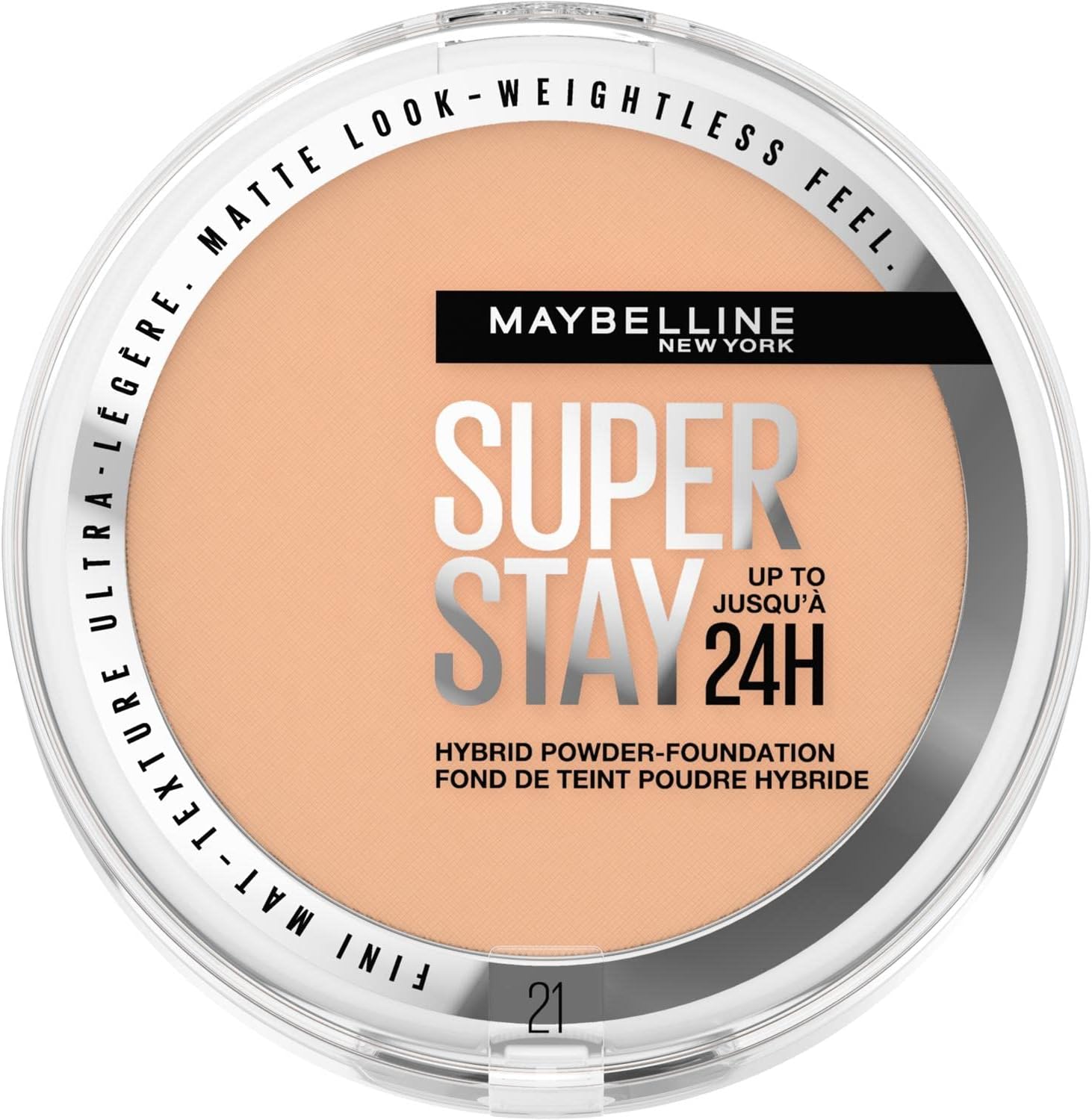 Maybelline Powder Foundation, Long-lasting 24H Wear, Medium to Full Coverage, Transfer, Water & Sweat Resistant, SuperStay 24H Hybrid Powder Foundation, 21 Greenwize