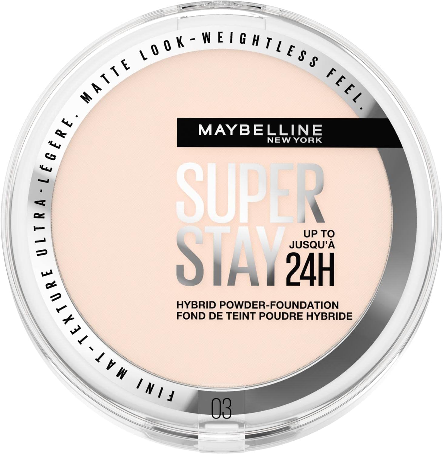 Maybelline Powder Foundation, Long-lasting 24H Wear, Medium to Full Coverage, Transfer, Water & Sweat Resistant, SuperStay 24H Hybrid Powder Foundation, 03 Greenwize