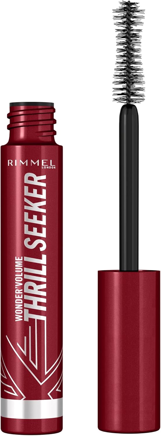 Rimmel London Thrillseeker Black Mascara, Bold Volume, Lengthening, Weightless Definition, Clump-Free, Smudge Proof, All Day Wear, Creamy Whipped Formula, Hourglass Shaped Brush Grabs Every Lash Rimmel