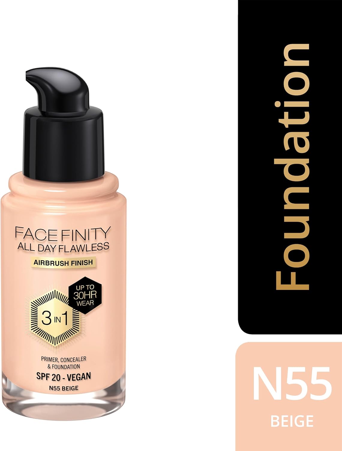 Max Factor Facefinity 3-in-1 All Day Flawless Liquid Foundation, SPF 20 - 55 Beige MAX FACTOR
