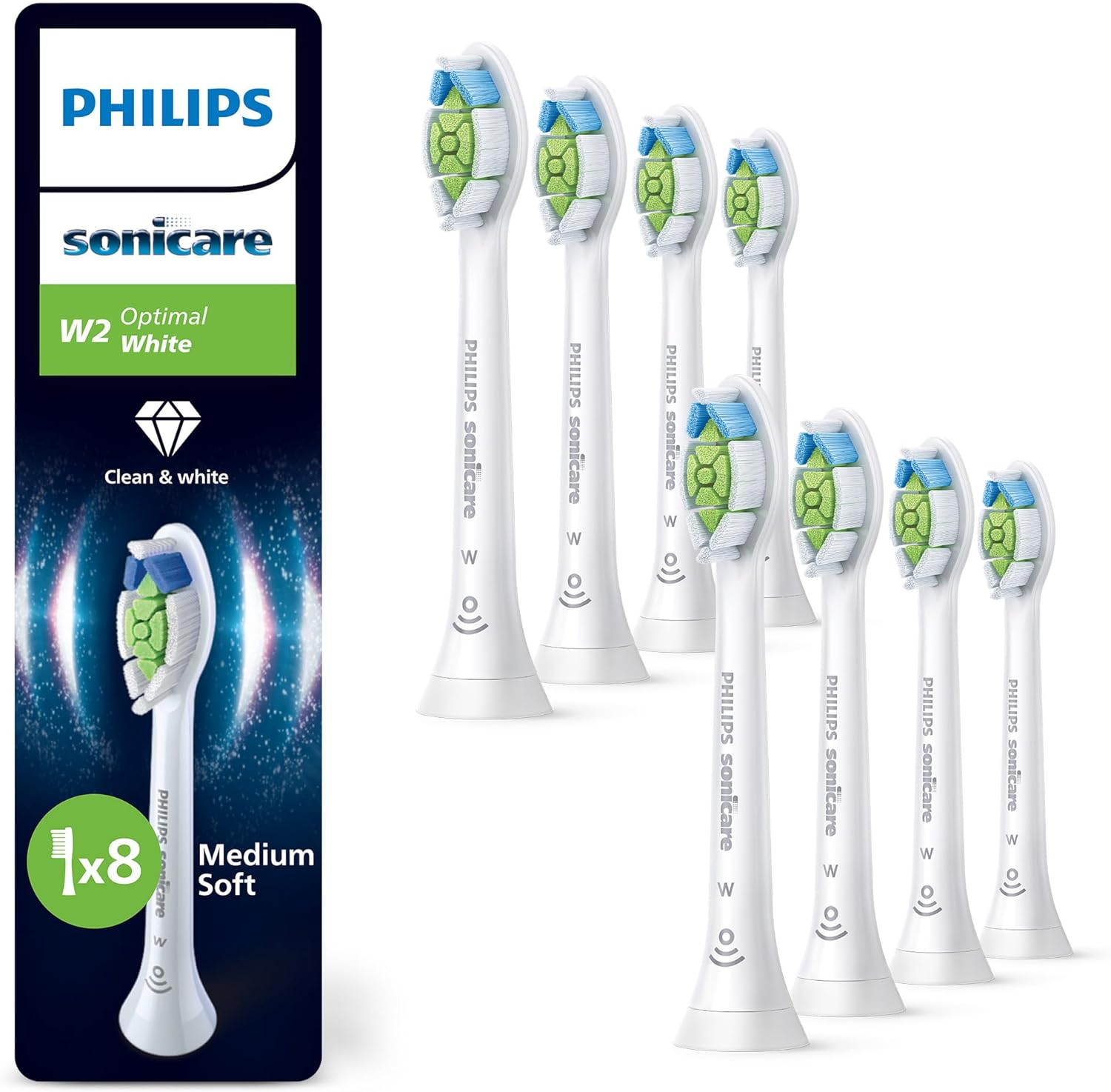 Philips Sonicare W2 Optimal White, Genuine Replacement Toothbrush Heads, White, 8 Pack, HX6068/87 Philips