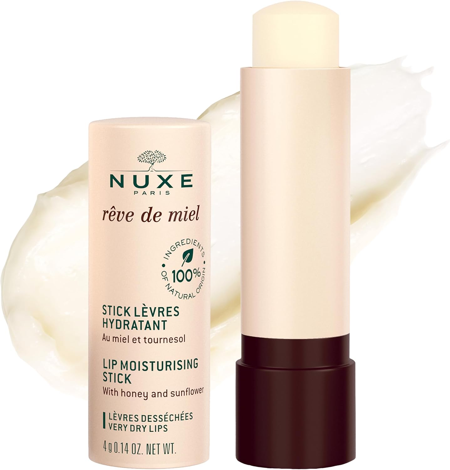 Nuxe Reve de Miel Lip Moisturising Stick 4g, Nourishing Lip Balm Stick, Hydrates, Repairs & Protects Dry Lips, With Honey’s Softening Properties, Vegan Formula Nuxe