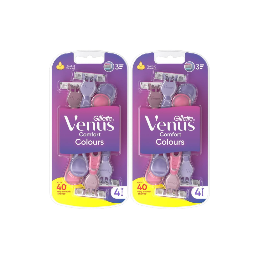 Gillette Venus3 Disposable Razor for Women with 3 Blades and Moisture Strip, Pack of 4 Razors (Pack of 2) Gillette