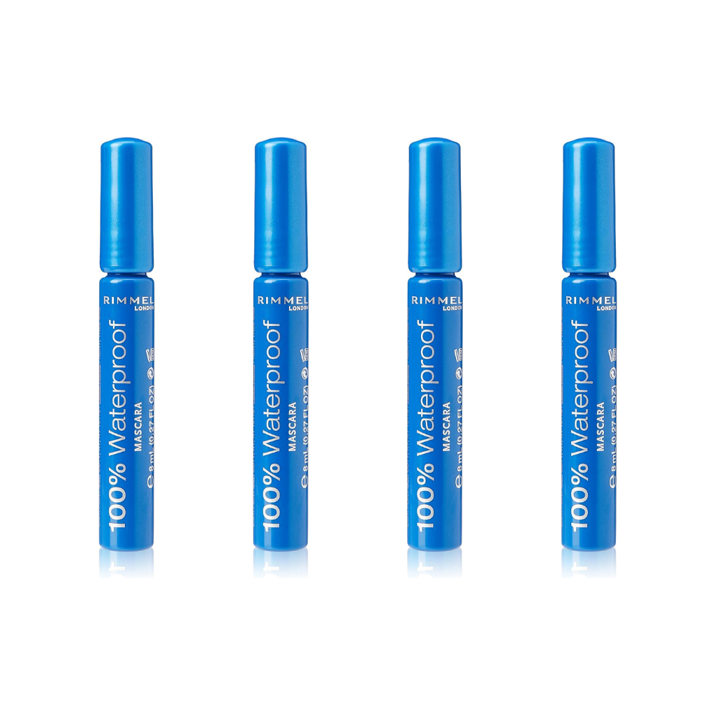 Rimmel 100% Waterproof Long-lasting Mascara, Black, 8ml (Pack of 4) Rimmel