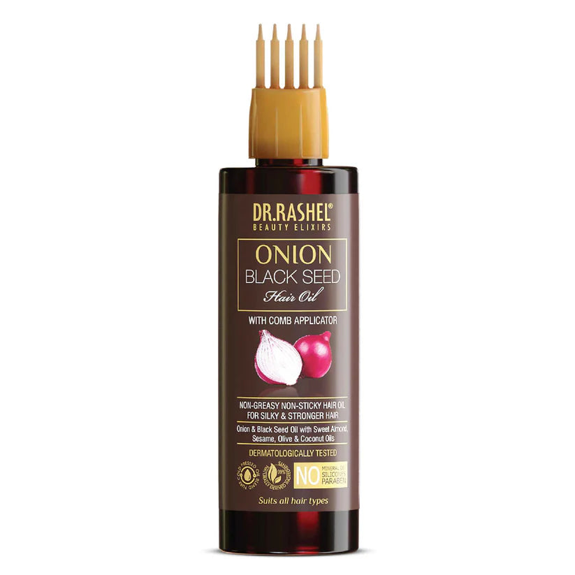 DR.RASHEL Onion Oil - Black Seed Onion Hair Oil With Comb Applicator - Controls Hair Fall - No Mineral Oil, Silicones & Paraben - 100 ml Dr. Rashel