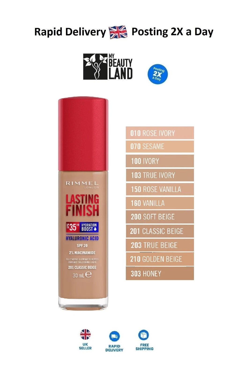 Rimmel Lasting Finish 35HR Foundation 30 ml SPF20 *New Formula Rimmel