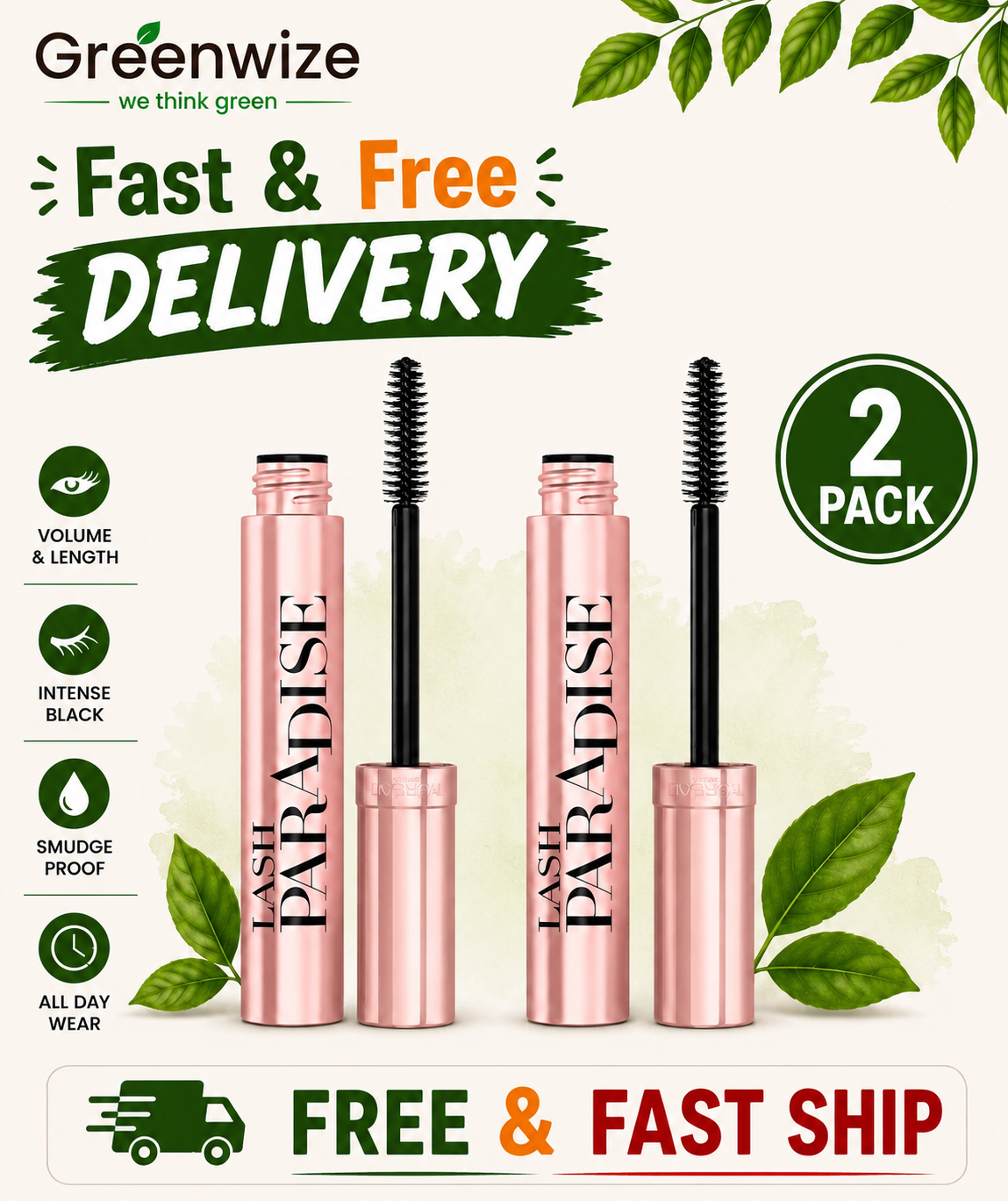 L'Oréal Paris Intense Volume Eyelash Lash Paradise Mascara, Black (Pack of 2) LOreal Paris