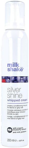milk_shake | Silver Shine Whipped Cream 200 ml, Specific Anti-Yellow Leave-In Conditioning Foam for Blond or Grey Hair, with Violet Pigment, Made in Italy Greenwize