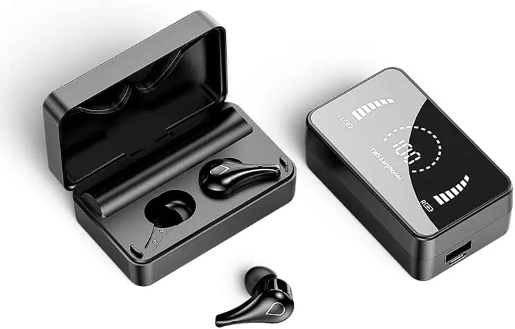 E TWS H3 In Ear Wireless Gaming Earbuds with Powerbank, Noise Cancelling Bluetooth 5.0 Headphones for Music, Sports and Calls, LED Display Mirror Metal Charging Case, IPX7 Waterproof, Black Greenwize