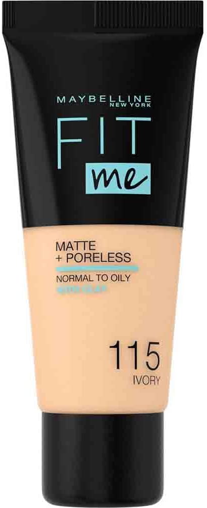 Maybelline Fit Me Foundation, Medium Coverage, Blendable With a Matte and Poreless Finish, For Normal to Oily Skin, Shade: 115 Ivory, 30ml Greenwize