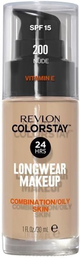 Revlon Colorstay Liquid Foundation Makeup for Combination/Oily Skin SPF 15, Longwear Medium-Full Coverage with Matte Finish, Nude (200), 30 ml Revlon