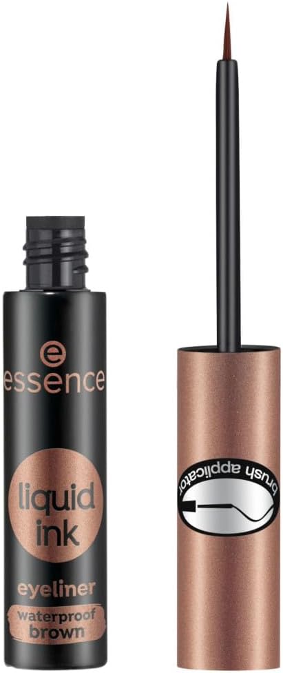 Essence Cosmetics Liquid Ink Eyeliner Waterproof Brown, Eye Liner With Brush Applicator, No. 02 Ash Brown, Defining, Long-Lasting, Colour-Intensive, Vegan, Without Perfume (3 ml) Greenwize