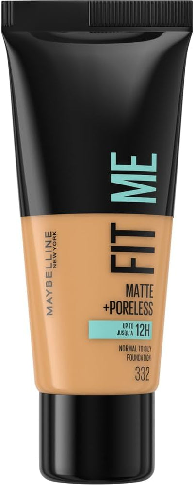 Maybelline Fit Me Foundation, Medium Coverage, Blendable With a Matte and Poreless Finish, For Normal to Oily Skin, Shade: 332 Golden Caramel, 30ml Maybelline