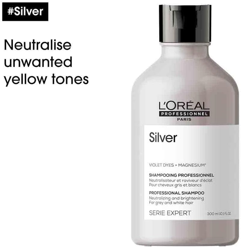 L’Oréal Professionnel Shampoo, For Grey, White or Light Blonde Hair, Serie Expert Silver, 300 ml L&