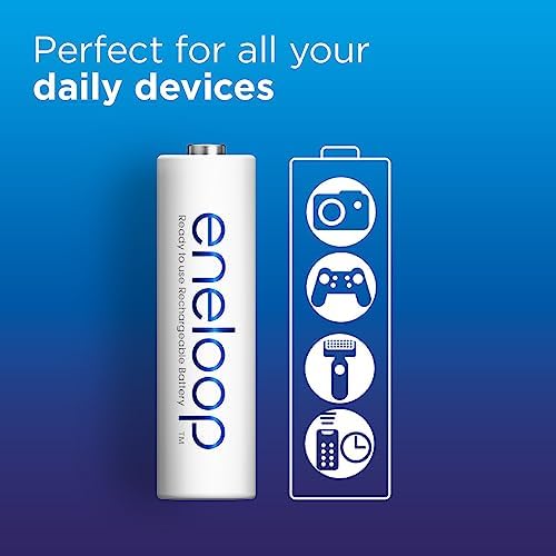 eneloop, AAA/Micro, Rechargeable Battery, Pack of 8, Capacity of 800 mAh, Ready-to-Use Ni-MH Batteries, 2000 Recharge Cycles, Plastic Free Packaging, Standard, White Greenwize