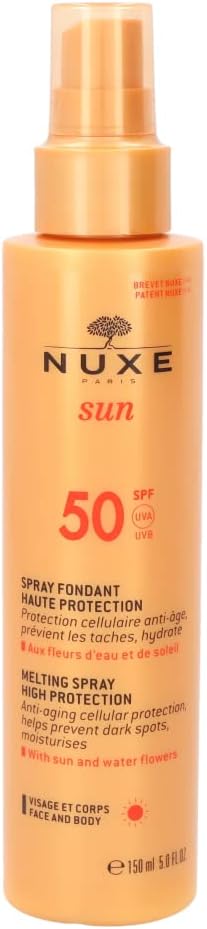 Nuxe Sun Melting Spray for Face & Body SPF50 150ml, High Protection Sunscreen, With Patented Filtering Complex, Prevents Dark Spots & Photo-Ageing, Water-Resistant, Moisturising Greenwize