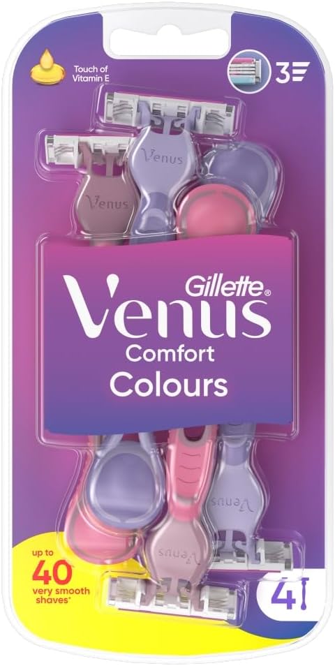 Gillette Venus3 Disposable Razor for Women with 3 Blades and Moisture Strip, Pack of 4 Razors Gillette