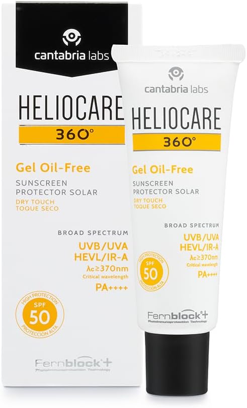 Heliocare 360 Oil-Free Gel SPF 50 50ml / Gel Sunscreen For Face/Daily UVA UVB Visible light Infrared-A Anti-Ageing Sun Protection/Combination Oily and Normal Skin/Matte Finish Greenwize